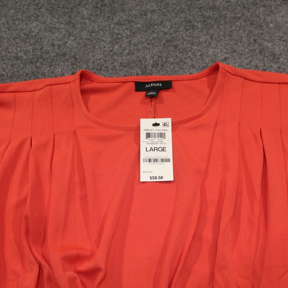 Alfani Cranberry Spice Pleated Neck Cap Sleeve Peplum‎ Top Large